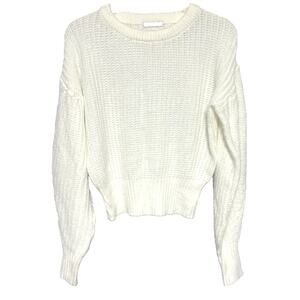 ZARA Cream Soft Knit Sweater XL Women Puff Sleeve Cozy Pullover Neutral Fall Top